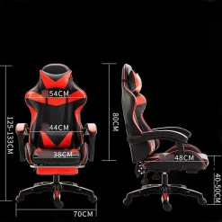 SEDIA POLTRONA GAMING UFFICIO CASA IN ECOPELLE CUSCINO LOMBARE POGGIATESTA PIEDI ROSSA