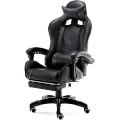 SEDIA POLTRONA GAMING UFFICIO CASA IN ECOPELLE CUSCINO LOMBARE POGGIATESTA PIEDI NERO