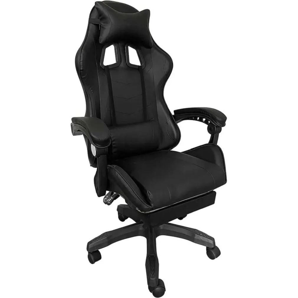 SEDIA POLTRONA GAMING UFFICIO CASA IN ECOPELLE CUSCINO LOMBARE POGGIATESTA PIEDI NERO