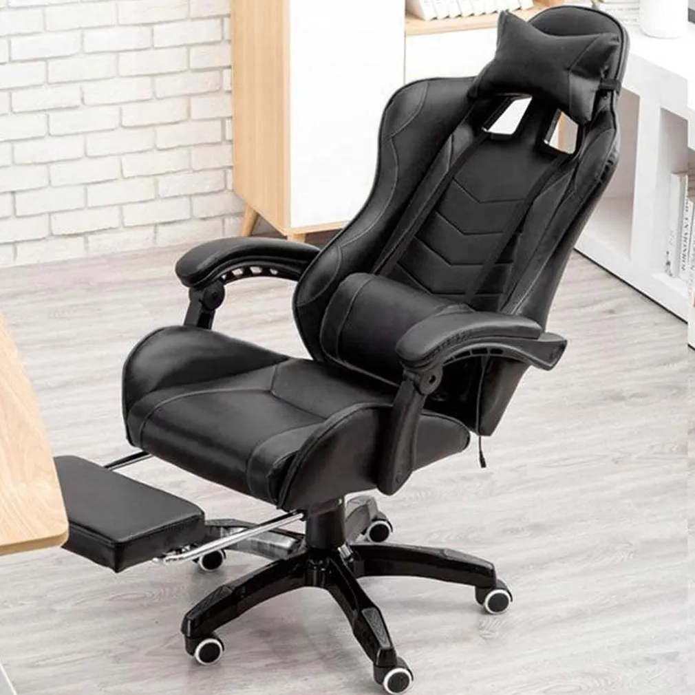 SEDIA POLTRONA GAMING UFFICIO CASA IN ECOPELLE CUSCINO LOMBARE POGGIATESTA PIEDI NERO