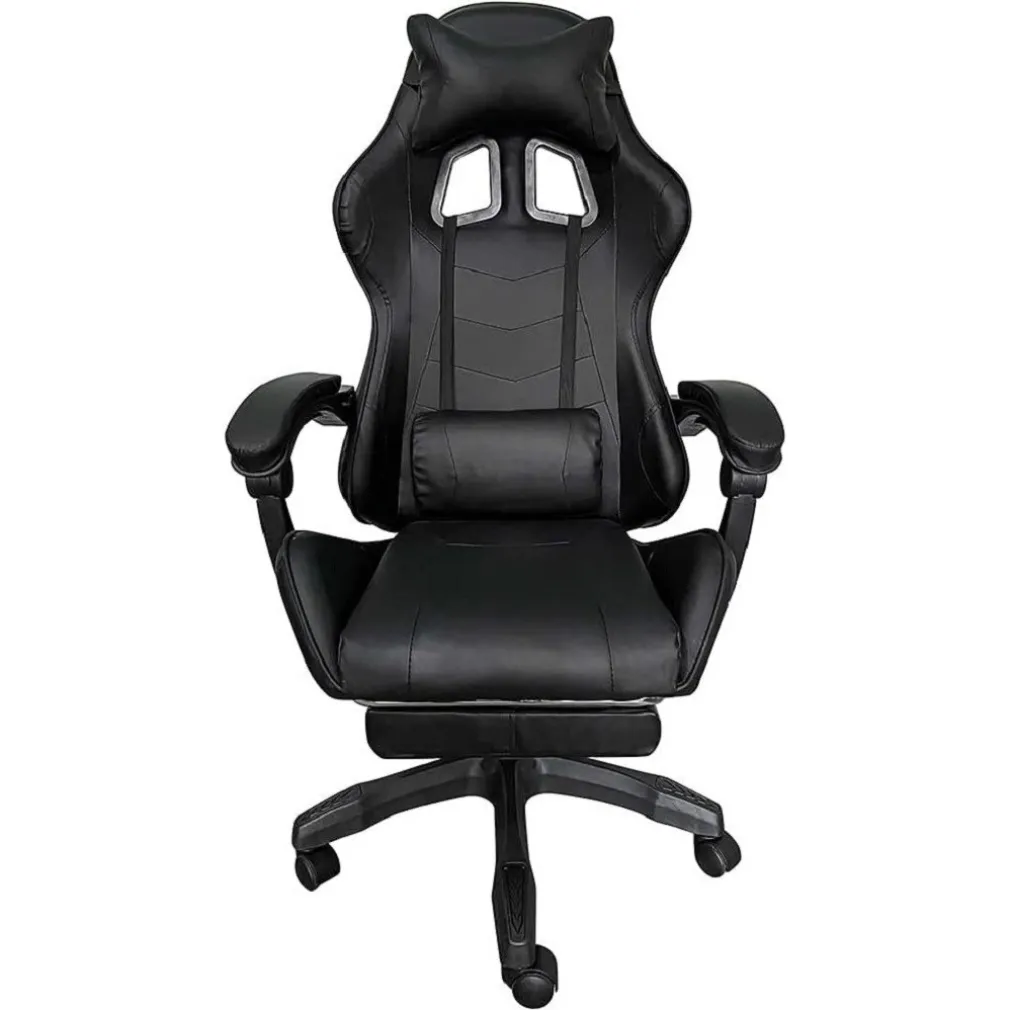 SEDIA POLTRONA GAMING UFFICIO CASA IN ECOPELLE CUSCINO LOMBARE POGGIATESTA PIEDI NERO