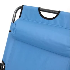 SEDIA SDRAIO LETTINO PIEGHEVOLE RECLINABILE IN METALLO CON POGGIATESTA BLU CHIARO 017056