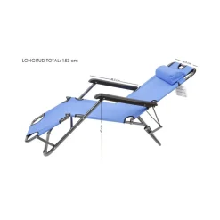 SEDIA SDRAIO LETTINO PIEGHEVOLE RECLINABILE IN METALLO CON POGGIATESTA BLU CHIARO 017056