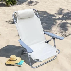 SEDIA SDRAIO SPIAGGINA MARE RECLINABILE IN FERRO CUSCINO CREMA CAMPEGGIO GIARDINO 046039