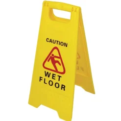 SEGNALE ATTENZIONE PAVIMENTO BAGNATO CAVALLETTO CARTELLO CON FIGURA PULIZIE INGL