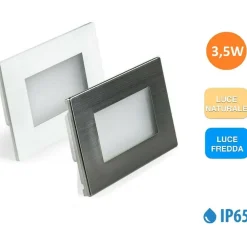 SEGNAPASSO ESTERNO A LED FARETTO 3,5W INCASSO PER CASSETTA 503 IP65 230V LUCE