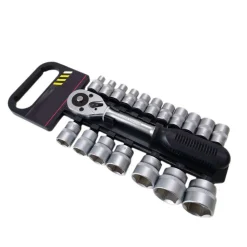 SERIE CHIAVE A CRICCHETTO REVERSIBILE 1/2" KIT DA 19PZ CON BUSSOLE ESAGONALI