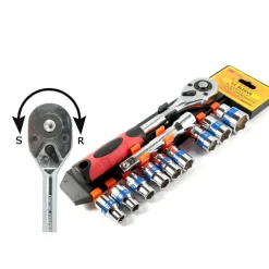 SERIE CHIAVE A CRICCHETTO REVERSIBILE 1/2" KIT DA 11PZ CON BUSSOLE ESAGONALI