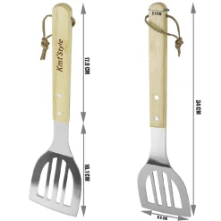 SET 3 ATTREZZI GRIGLIA BARBECUE FORCHETTONE PINZA SPATOLA IN ACCIAIO MANICO LEGNO