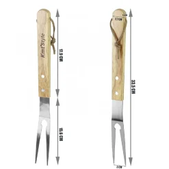 SET 3 ATTREZZI GRIGLIA BARBECUE FORCHETTONE PINZA SPATOLA IN ACCIAIO MANICO LEGNO