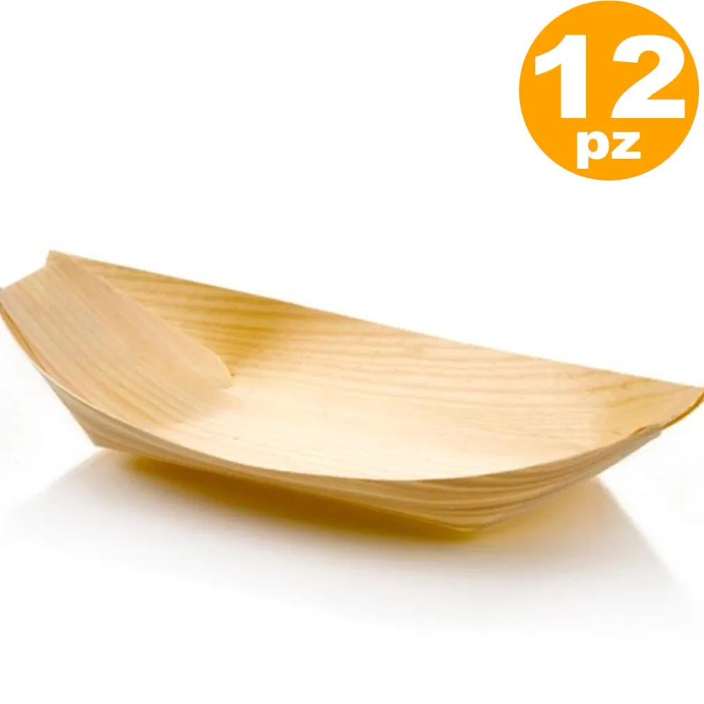 SET 12 BARCHETTE FINGER FOOD IN FIBRA DI PIOPPO CATERING APERITIVO 12,5 X 7 CM