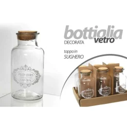 SET 6 BOTTIGLIE BOTTIGLIETTA VETRO TAPPO SUGHERO BOMBONIERA FLOWERS 250ML 742262