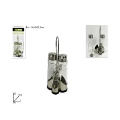 SET 4 BOTTIGLIE MENAGE PER OLIO ACETO SALE PEPE TAPPO IN VETRO ACCIAIO DOSATORE