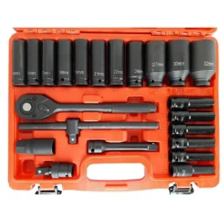 SET 22 BUSSOLE BOCCOLE 1/2" ESAGONALI DA 8 A 32 CON CRICCHETTO REVERSIBILE