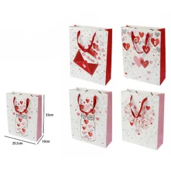 SET 6 BUSTE REGALO SACCHETTO SAN VALENTINO 25.5X33X10CM 71088 FANTASIE ASSORTITE
