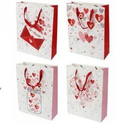SET 6 BUSTE REGALO SACCHETTO SAN VALENTINO 31X11X42 CM 71089 FANTASIE ASSORTITE
