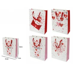 SET 6 BUSTE REGALO SACCHETTO SAN VALENTINO 31X11X42 CM 71089 FANTASIE ASSORTITE