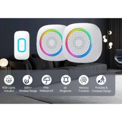 SET 2 CAMPANELLI SENZA FILI WIRELESS 2 RICEVITORI LUCE RGB 60 MELODIE RL-2R3995