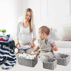 SET 3 CESTINI INTRECCIATI CORDA CESTO PORTA OGGETTI ORGANIZZA DECORA CASA 10635