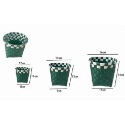 SET 3 CESTINI PORTA OGGETTI ORGANIZER TESSUTO BAGNO ROTONDI VERDE BIANCO 59078