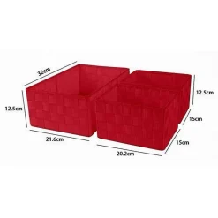 SET 3 CESTINI PORTA OGGETTI ORGANIZER IN TESSUTO RETTANGOLARI BAGNO ROSSO 69910