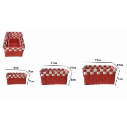SET 3 CESTINI PORTAOGGETTI ORGANIZER TESSUTO BAGNO RETTANGOLARI ROSSO BIANCO 59083