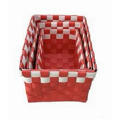 SET 3 CESTINI PORTAOGGETTI ORGANIZER TESSUTO BAGNO RETTANGOLARI ROSSO BIANCO 59083