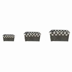 SET 3 CESTINI PORTAOGGETTI ORGANIZER TESSUTO BAGNO RETTANGOLARI GRIGIO BIANCO 59081