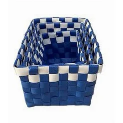 SET 3 CESTINI PORTAOGGETTI ORGANIZER TESSUTO BAGNO RETTANGOLARI BLU BIANCO 59082
