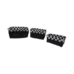 SET 3 CESTINI PORTAOGGETTI ORGANIZER TESSUTO BAGNO RETTANGOLARI NERO BIANCO 59079