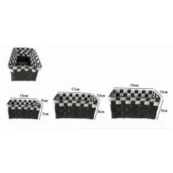 SET 3 CESTINI PORTAOGGETTI ORGANIZER TESSUTO BAGNO RETTANGOLARI NERO BIANCO 59079