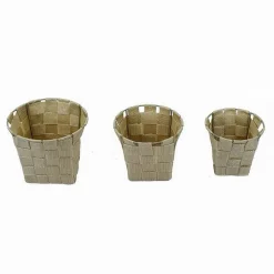 SET 3 CESTINI ROTONDI PORTA OGGETTI IN TESSUTO BEIGE PER BAGNO CASA CUCINA 79045