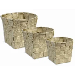 SET 3 CESTINI ROTONDI PORTA OGGETTI IN TESSUTO BEIGE PER BAGNO CASA CUCINA 79045