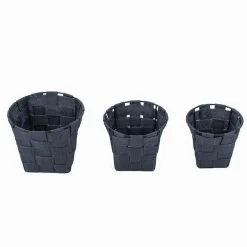 SET 3 CESTINI ROTONDI PORTA OGGETTI TESSUTO GRIGIO SCURO BAGNO CASA CUCINA 79044