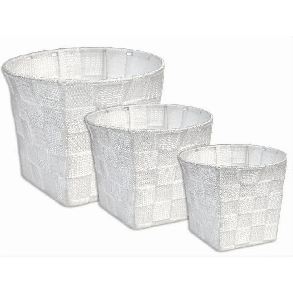 SET 3 CESTINI ROTONDI PORTAOGGETTI IN TESSUTO BIANCO PER BAGNO CASA CUCINA 79043
