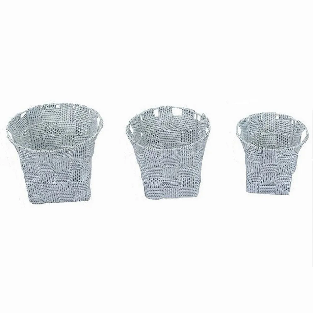 SET 3 CESTINI TONDI PORTA OGGETTI TESSUTO GRIGIO CHIARO BAGNO CASA CUCINA 79042