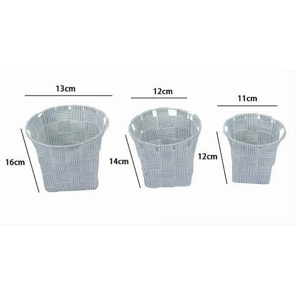 SET 3 CESTINI TONDI PORTA OGGETTI TESSUTO GRIGIO CHIARO BAGNO CASA CUCINA 79042