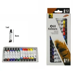 SET 12 COLORI AD OLIO TUBETTI DA 1 ML PITTURA HOBBY DISEGNO ARTE TEMPERE OIL