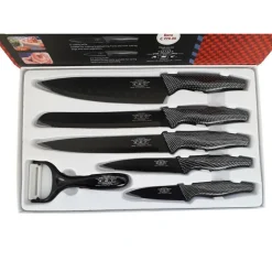 SET 5 COLTELLI DA CUCINA IN ACCIAIO EFFETTO CARBONIO PIU PELAPATATE