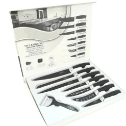 SET 7 COLTELLI DA CUCINA IN ACCIAIO MANICO ANTISCIVOLO PIU PELAPATATE BLACK