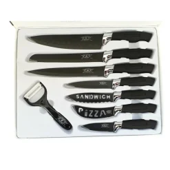 SET 7 COLTELLI DA CUCINA IN ACCIAIO MANICO ANTISCIVOLO PIU PELAPATATE BLACK