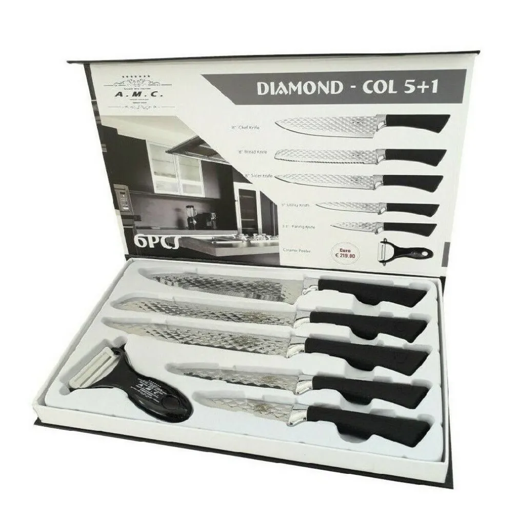 SET 5 COLTELLI PELAPATATE DA CUCINA IN ACCIAIO MANICO ANTISCIVOLO DIAMOND