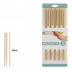 SET 5 COPPIE 10 BACCHETTE IN LEGNO CINESI GIAPPONESI POSATE CUCINA 24 CM 74192