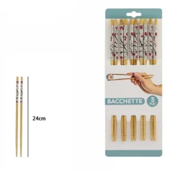 SET 5 COPPIE 10 BACCHETTE LEGNO CINESI GIAPPONESI POSATE CUCINA 24CM FIORI 74189