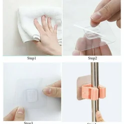 SET 2 GANCI PORTA SCOPA MOP SUPPORTO ADESIVO RESISTENTE APPENDINO BAGNO CUCINA