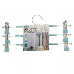 SET 3 GRUCCE PANTALONI IN METALLO AZZURRO ARMADIO CLIP ANTISCIVOLO GONNE SHORTS