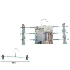 SET 3 GRUCCE PANTALONI IN METALLO AZZURRO ARMADIO CLIP ANTISCIVOLO GONNE SHORTS