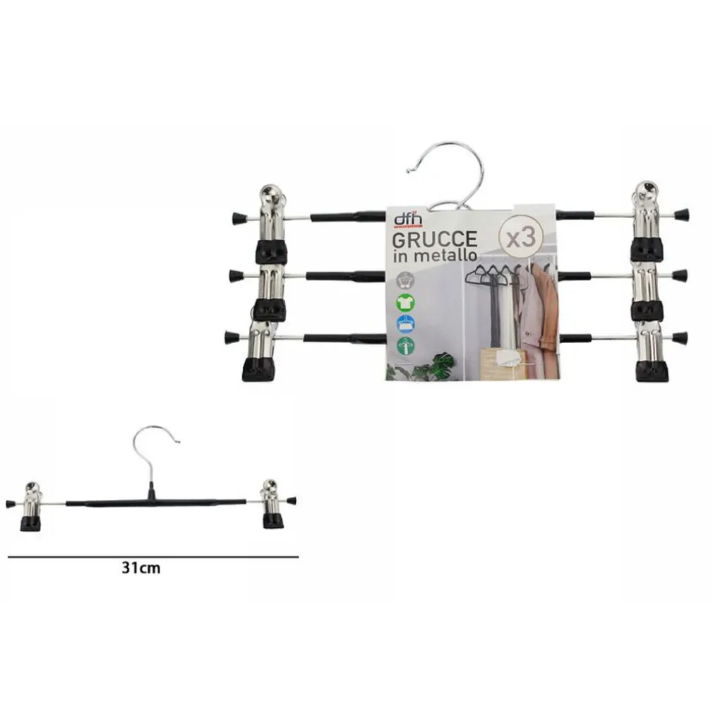 SET 3 GRUCCE PANTALONI IN METALLO ARMADIO CLIP ANTISCIVOLO GONNE SHORTS TOP 31CM
