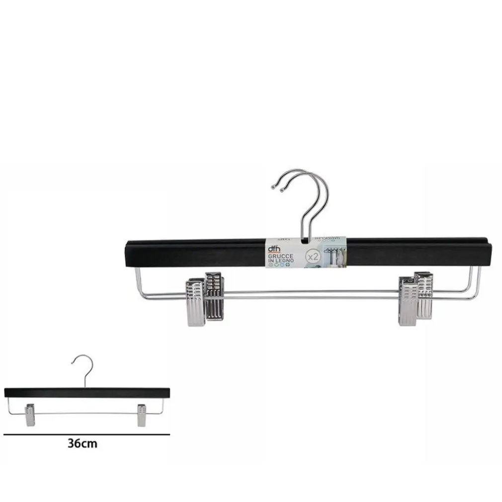 SET 2 GRUCCE PANTALONI IN LEGNO NERE ARMADIO CLIP ANTISCIVOLO GONNE SHORTS 36 CM