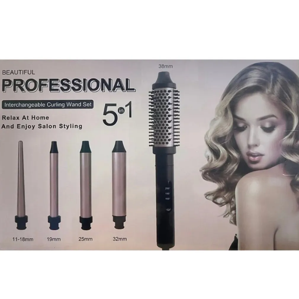 SET 5 IN 1 SPAZZOLA TERMICA PER CAPELLI ACCESSORI INTERCAMBIABILI STYLING PER CASA VIAGGI